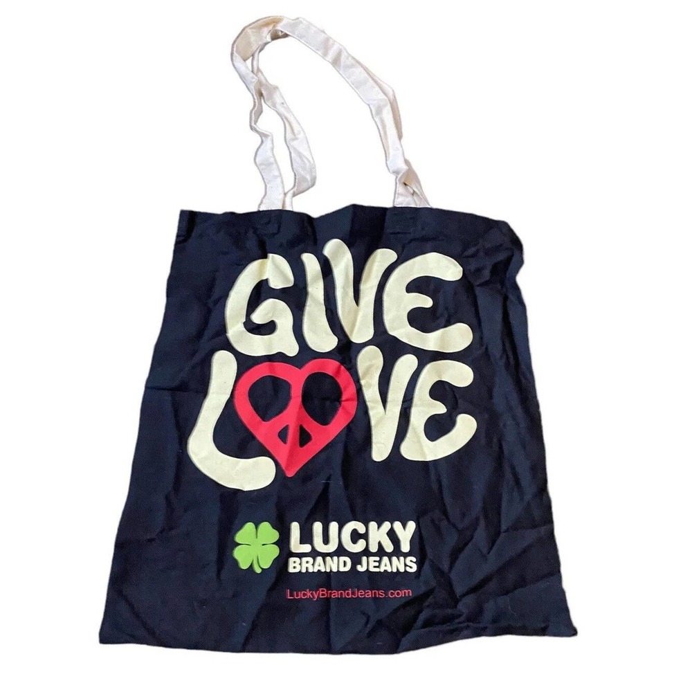 Lucky Brand Give Love cloth tote Shopper bag Reusable Peace Heart